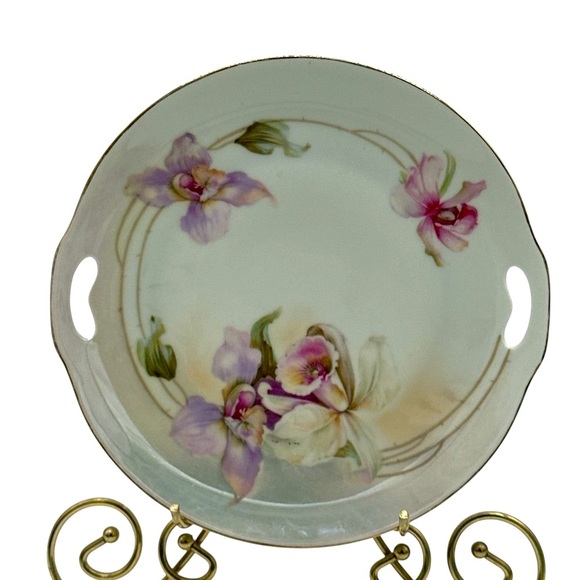Prov Saxe E.S. Germany 1902 Antique Orchid 10" Hand - Painted Serving Plate - Picture 2 of 7